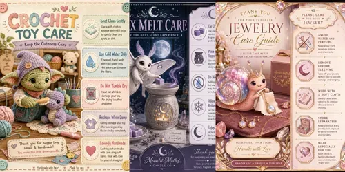 Cute Fantasy Product Care Cards generated by chatgpt-image
