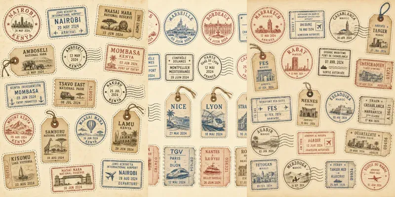 Travel Stamp Junk Journal Sheets generated by undefined