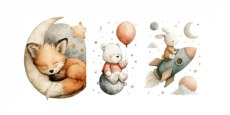 Cosmic Woodland Animal Nursery Art
