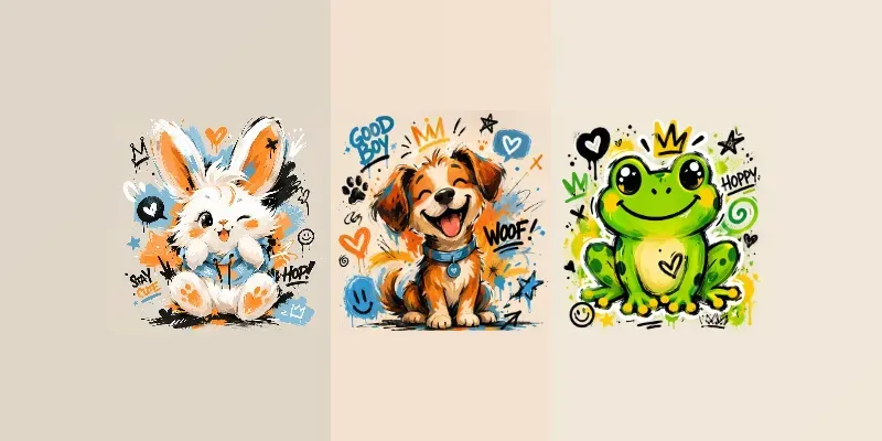 Cute Graffiti Animal Sticker Design Sets generated by undefined