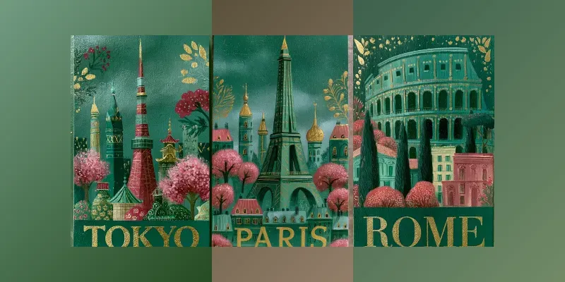 Ornamental Painted Travel Posters generated by undefined