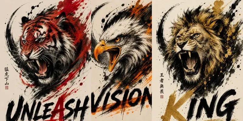 Abstract Ink Brush Animal Poster Generator generated by undefined