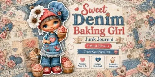 Sweet Denim Baking Girl Junk Journals generated by midjourney