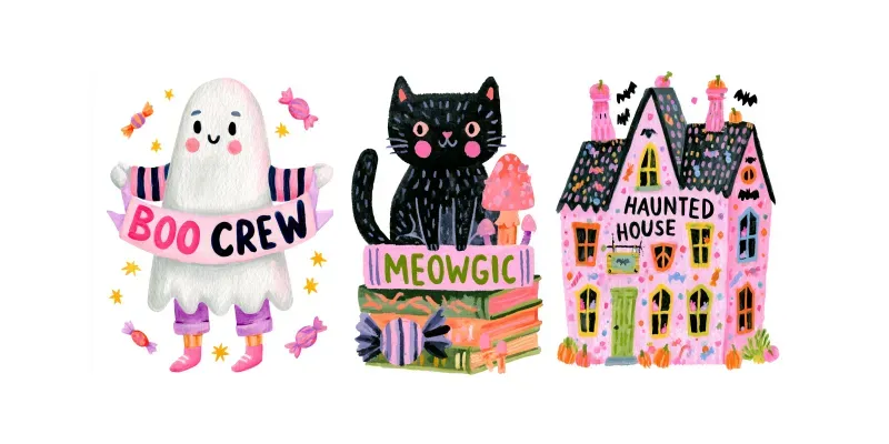 Whimsical Halloween Watercolor Clipart generated by undefined