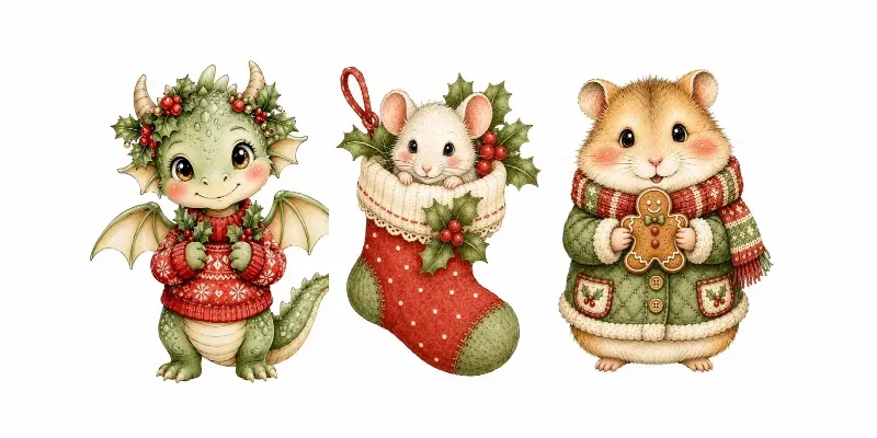 Christmas Animals Kids Cliparts generated by undefined