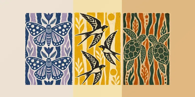 Rustic Linocut Block Print Art generated by undefined