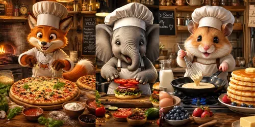 Whimsical Animal Chef Scenes generated by chatgpt-image