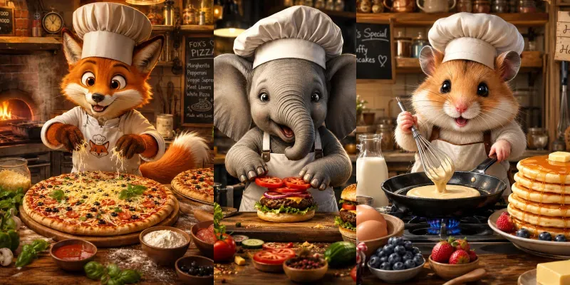 Whimsical Animal Chef Scenes generated by undefined