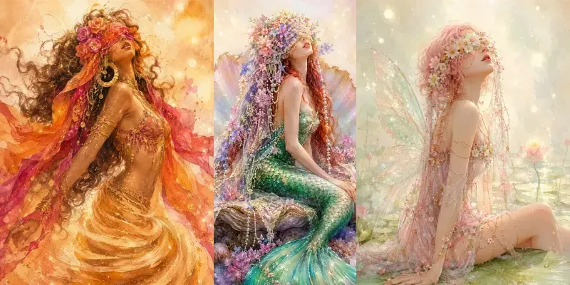 Ethereal Floral Blindfold Watercolors generated by undefined