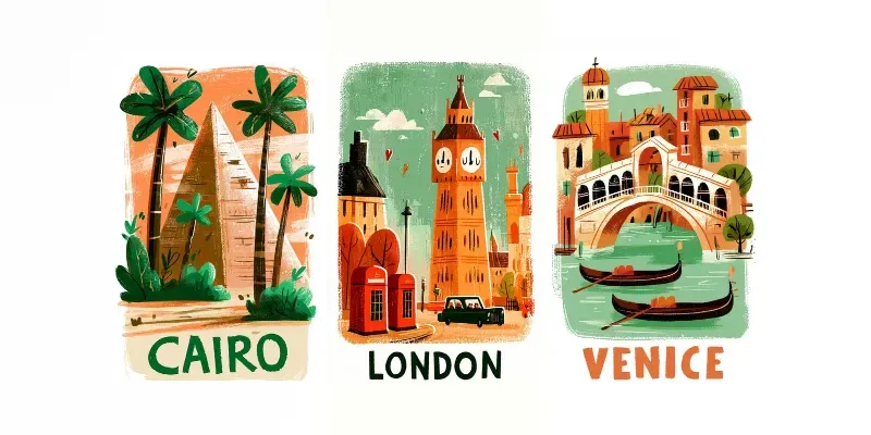 Handpainted City Travel Posters generated by undefined