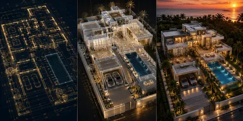 Blueprints Become Luxury Mansions generated by veo