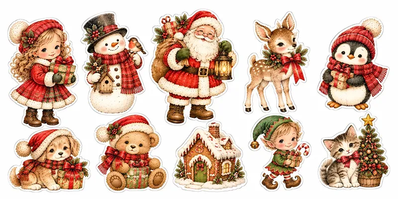 Christmas Vintage Sticker Sheet Cliparts generated by undefined