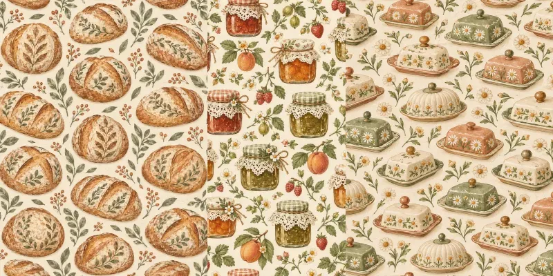 Cozy Cottage Kitchen Seamless Patterns