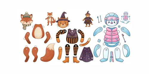 Jointed Animal Paper Puppet Sheets generated by gemini-image