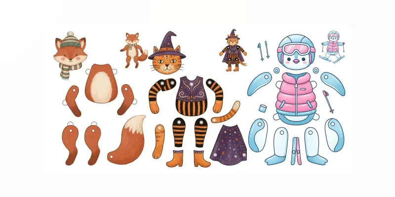 Jointed Animal Paper Puppet Sheets
