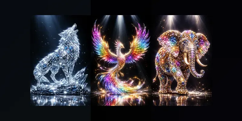 Crystal Beast Sculptures In Neon Glow generated by undefined