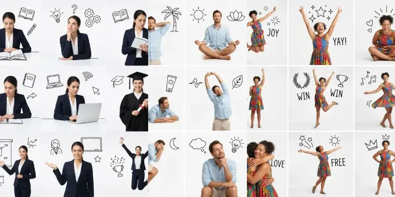 Different Poses Of People With Line Art generated by undefined