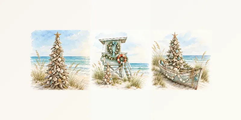 Coastal Christmas Tree Watercolors
