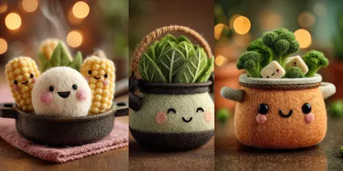 Kawaii Felt Sukiyaki Mascots generated by midjourney