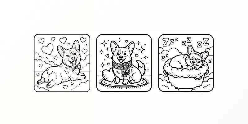 Cute Corgi Adventures Coloring Pages generated by undefined