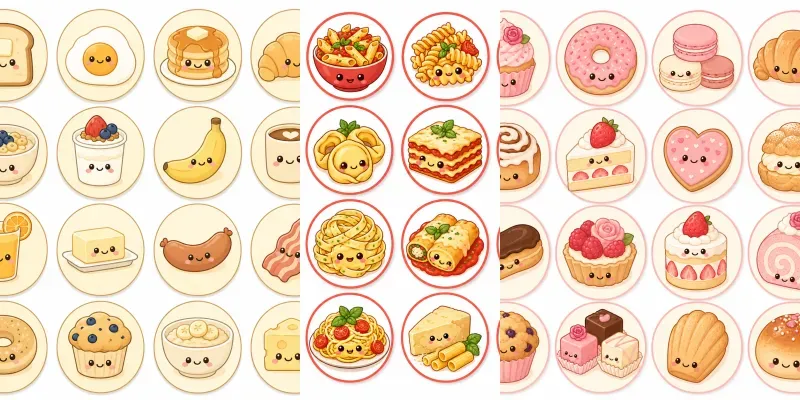 Kawaii Food Icon Sheets Any Theme generated by undefined