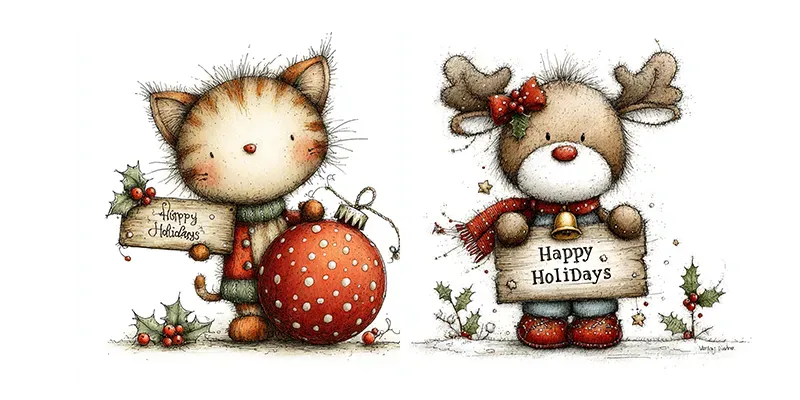 Christmas Clipart Greeting Postcards Art generated by undefined
