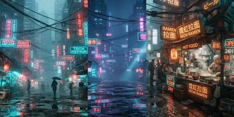 Cyberpunk Street Market Scene Gens generated by undefined
