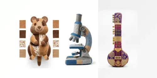Whimsical Patchwork Toy Flashcards Art generated by gemini-image
