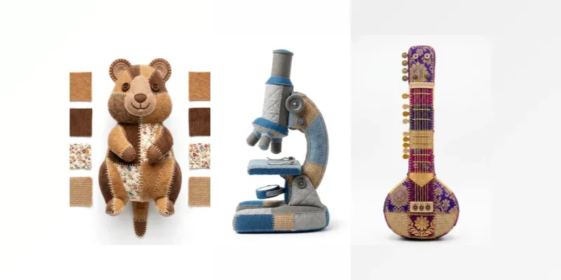 Whimsical Patchwork Toy Flashcards Art generated by undefined