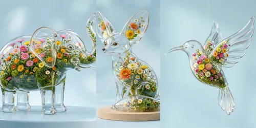 Flowerinfused Glass Animal Series generated by gemini-image