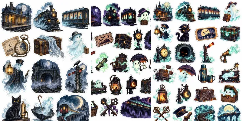 Ghost Railway Halloween Stickers