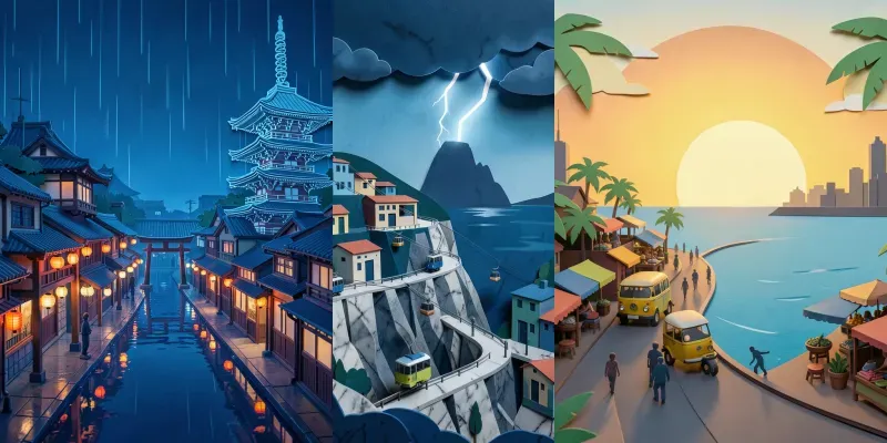 Colourful Paper Cut Cities generated by undefined