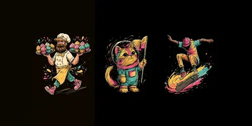 Vibrant Screenprint Merch Illustrations generated by midjourney