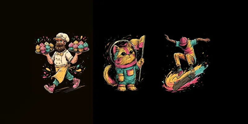Vibrant Screenprint Merch Illustrations generated by undefined