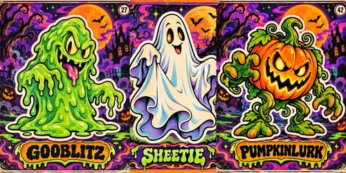 80s Psychedelic Halloween Monster Cards generated by chatgpt-image