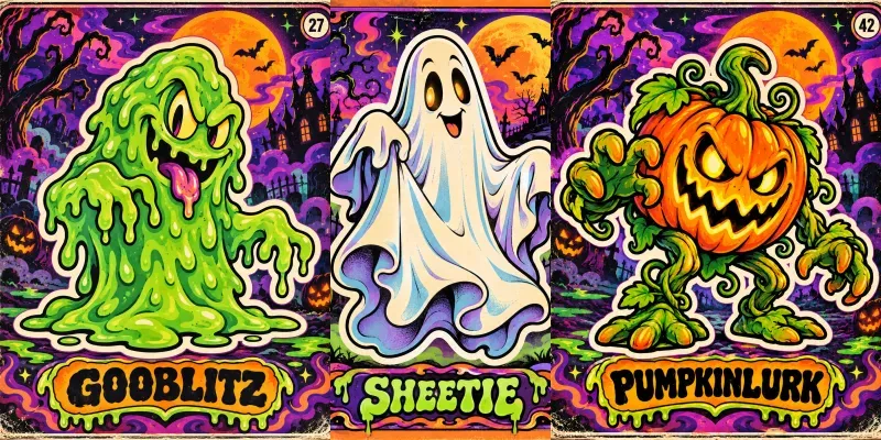 80s Psychedelic Halloween Monster Cards