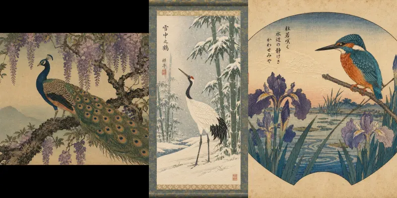 Vintage Japanese Bird Flower Prints generated by undefined