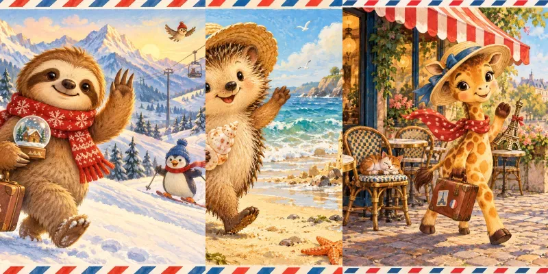 Cute Animal Pen Pal Postcard Art