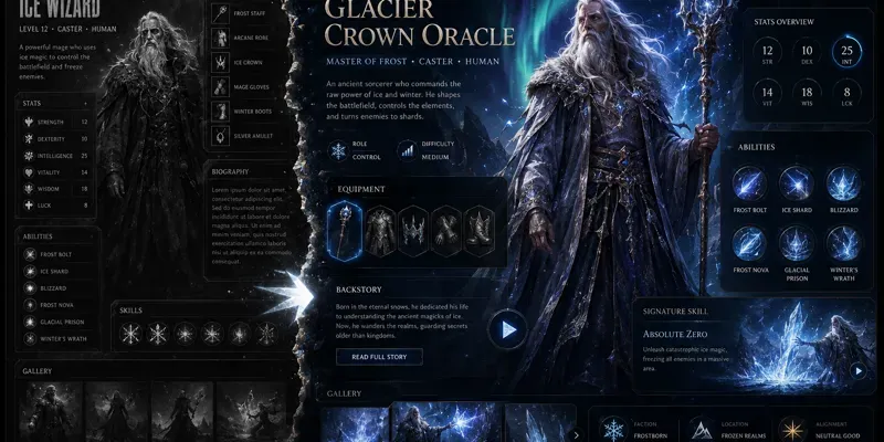 Fantasy RPG Character Landing Pages generated by undefined