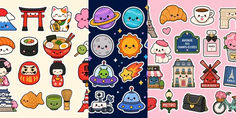 Kawaii Cultural Sticker Sheets generated by undefined