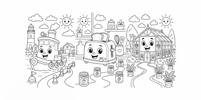 Whimsical Kids Coloring Book Line Art generated by undefined