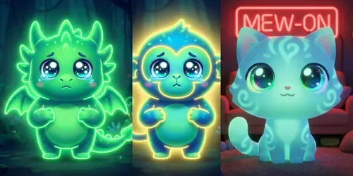 Bioluminescent Kawaii Animals generated by gemini-image