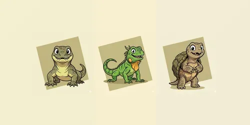 Cute Celshaded Reptile Characters generated by gemini-image