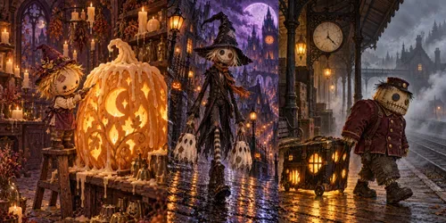 Whimsical Gothic Scarecrow Adventures generated by chatgpt-image