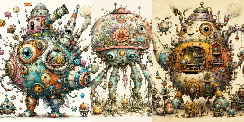 Whimsical Alien Machine Worlds generated by undefined
