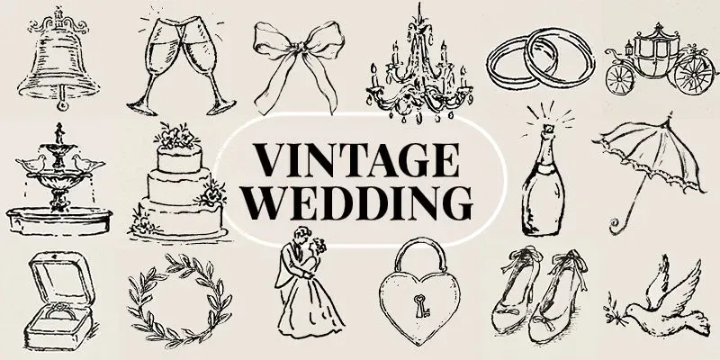 Vintage Wedding Line Art