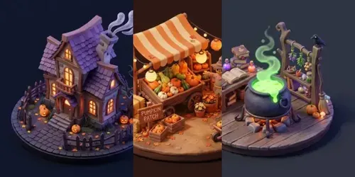 Cute 3D Isometric Halloween Game Assets generated by gemini-image
