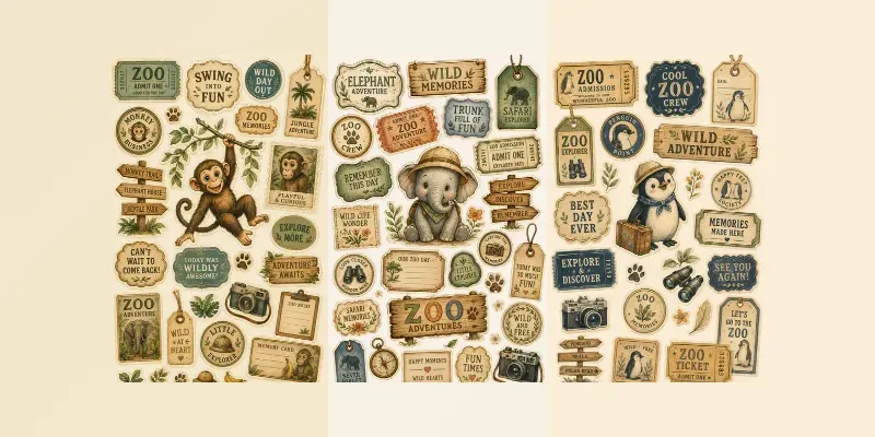 Vintage Zoo Memory Sticker Sheets generated by undefined