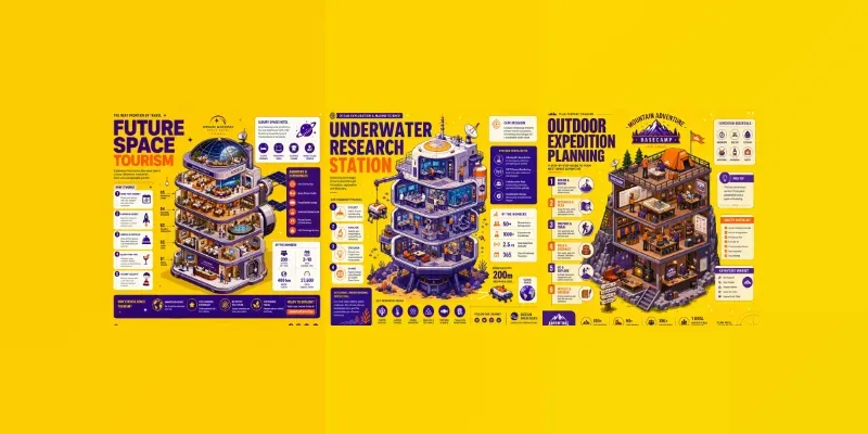 Isometric Editorial Infographic Scenes generated by undefined