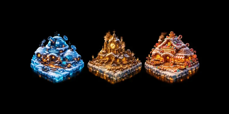 Whimsical 3D Winter Village UI Assets generated by undefined